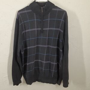 Alan Flusser Sweater Mens L Large Gray Half Zip Pullover Preppy